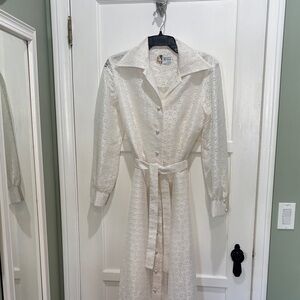 Vintage Liberty House white eyelet button front maxi dress vintage size 16